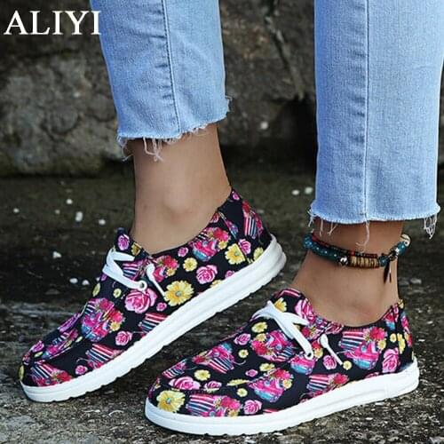 New Women Casual Shoes 2021 All Season Daily Floral Print Ladies Round Toe Slip On Comfy Loafers Running Walking Sport Flats