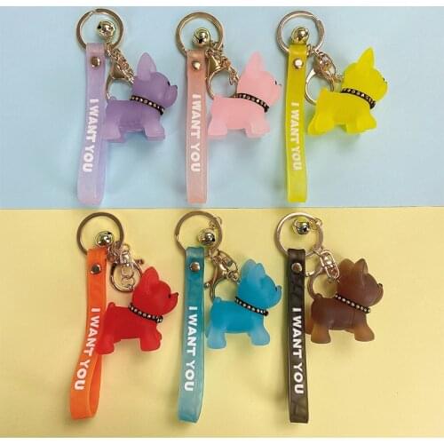 Fashion Animal Keychain for Women Bag Pendant Transparent Colorful Dog Keychains Men Car Key Ring 2021 Christmas Gift New