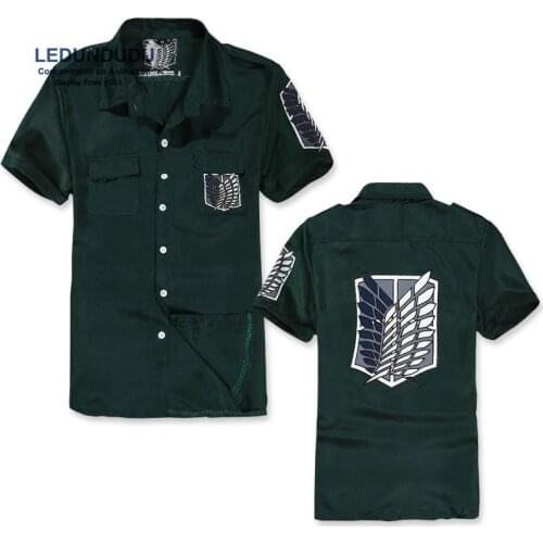 Hot Anime Attack on Titan Cosplay Costumes Short Sleeve Survey Corps Printed Shirts Men Summer Cartoon Shirts