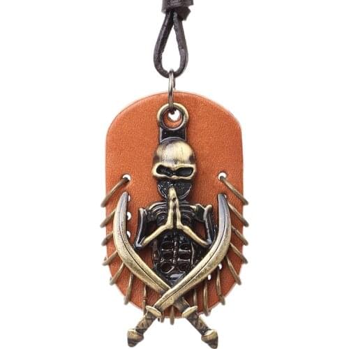 UBEAUTY Punk Brown Leather Adjustable Pendant Statement Necklace for Women Men Necklace Jewelry