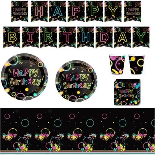 Birthday Decorations Disposable tableware Set Straws Cups Plates Banner Napkins kids Birthday Party Decor Supplies Kids Gifts