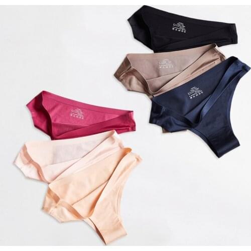 6 Pcs/lot Woman Underwear Seamless Ice Silk Panty Sexy Sports Female T-back Solid Soft G-string Thong New Panties Dropshipping