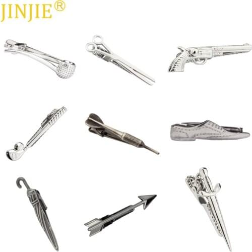 2019 New Luxury Mens Tie Clips Gun, Dart, Golf Shape Tie Bar Pilot Plane Sword Cufflinks Stick Pin Wedding Accessories