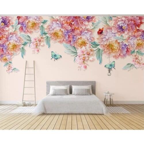 Beibehang papel de parede 3d Custom Photo Wallpaper Mural Modern HD hand painted small fresh rose butterflyr 3d Wallpaper