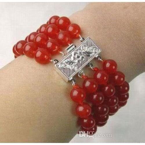 Charming! 4Row NaturaL Red Jades Beads Bracelet 7.5>>> women jewerly Free shipping