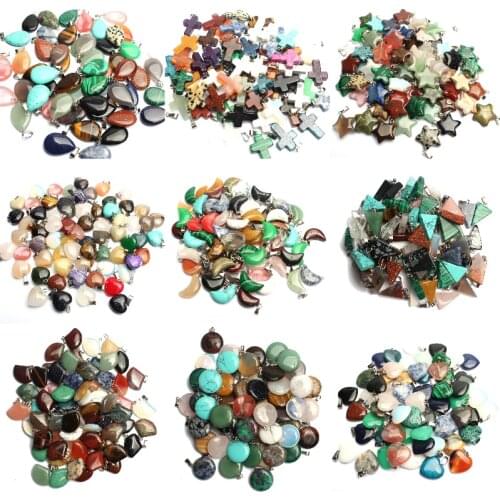 Wholesale 10pcs Mixed Natural Stone Pendant Love Heart Star Charms Pendants for Jewelry Making Diy Bracelet Necklace Accessories