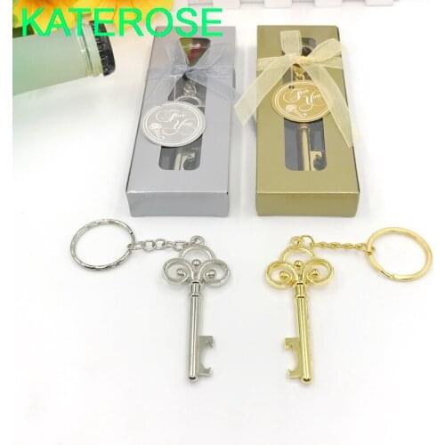 50PCS Wedding Party Return Gift Gold/Silver Key Bottle Opener Portable Key Beer Openers Key Chain Favors