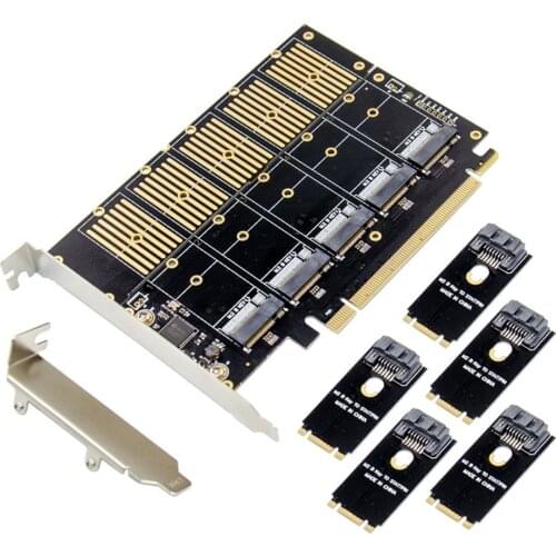 PCIE X16 SATA 3.0 to 5 Ports M.2 Key B NGFF 6Gbps Expansion Riser Card NGFF SSD Adapter Card For Laptop PC PCI express Converter