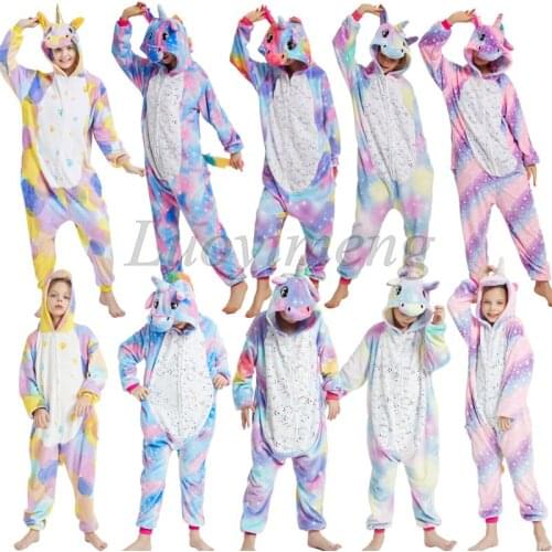 Kigurumi Unicorn Onesies Women Panda Stitch Animal Pajamas Girls Boys Winter Sleepwear Adults Overalls Flannel Cosplay Costumes