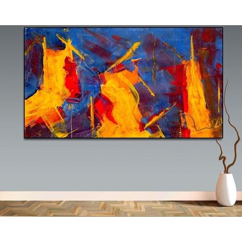 Posters and Prints Wall Art Picture Abstract Yellow Red Blue Canvas Oil Painting for Living Room Home Decor No Frame