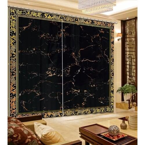 3D Curtain Luxury European Modern Pattern Marble Black Curtain Blackout Shade Window Curtains Decorative Door Curtain