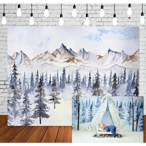 Christmas Photography Background Watercolor Painted Winter Forest Birthday Decor Photo Backdrops Studio Kids Photographic Props