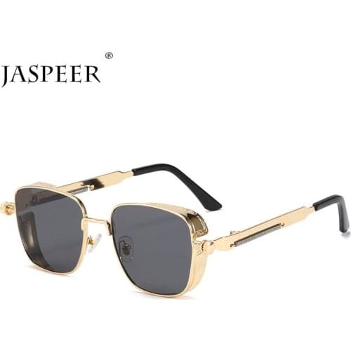 JASPEER Steampunk Mens Sunglasses Square Punk Sun Glasses Male UV400 Driving Goggle Shades Vintage Metal Eyewear