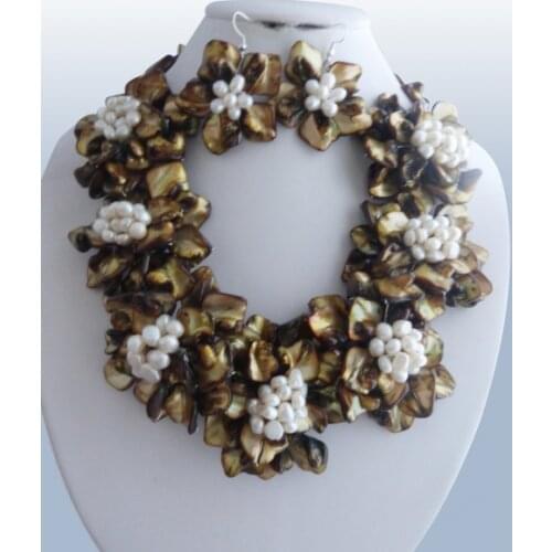 WOW! freshwater pearl brown white shell flower necklace 18inch nature 60mm gift baroque wholesale beads