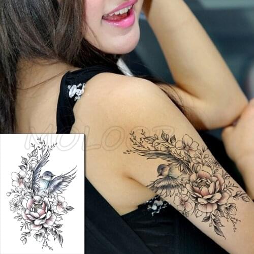 Temporary Tattoo Stickers Bird Wings Flower Plant Tatoo Fake Tattoos Leg Arm Back Body Art for Women Men