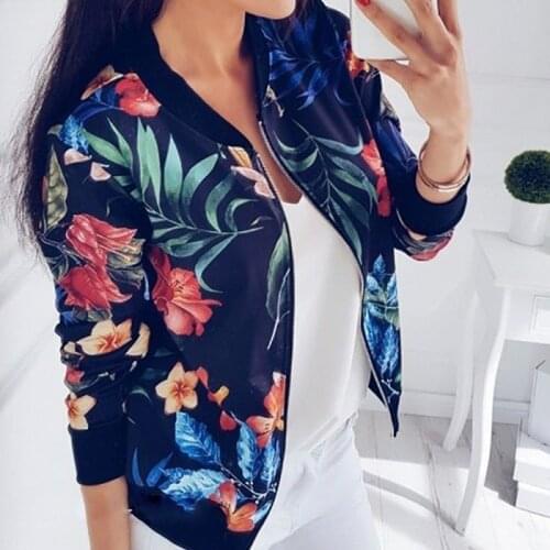 Women Vintage Jacket Streetwear Floral Print Autumn Thin Woman Bomber Jacket Streetwear Oversized Zipper Ladies Outerwear Coat