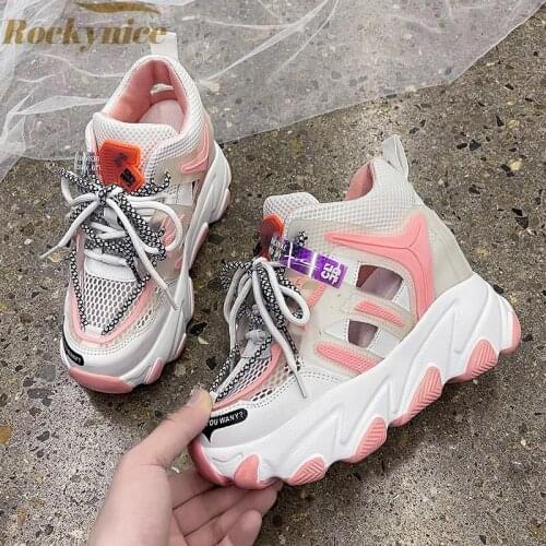 Summer Breathable Mesh Shoes 2021 Women Chunky Sneakers Platform Casual Shoes Wedge Trainers Sports Vulcanized Shoes Woman 8cm