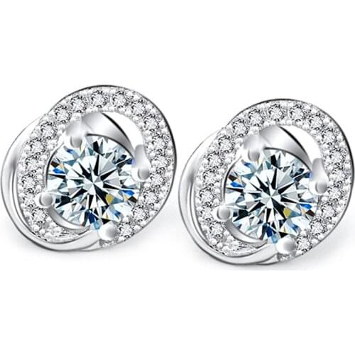 GNE1099 100% Fine 925 Sterling Silver Earring Beauty Lovely Cubic Zirconia Crystal Stud Earrings Fashion Jewelry For Women