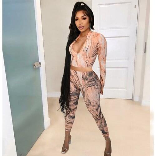 Fall Winter Clothes Sexy Two Piece Set Women Print Long-sleeve Crop Top+Leggings Pants Sets Club Outfits Streetwear Wholesale