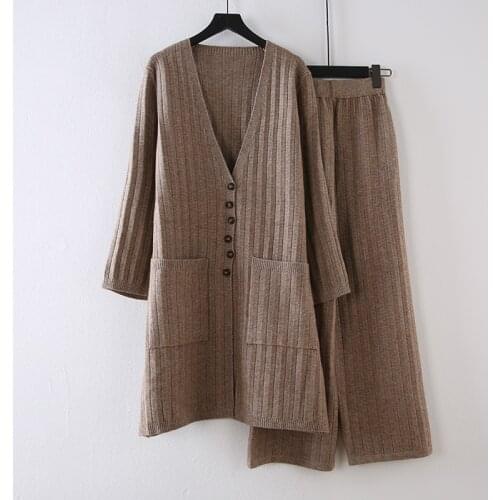 2 piece outfits for women autumn fashion knit suit pants women new loose sweater wide leg pants trousers two-piece suit