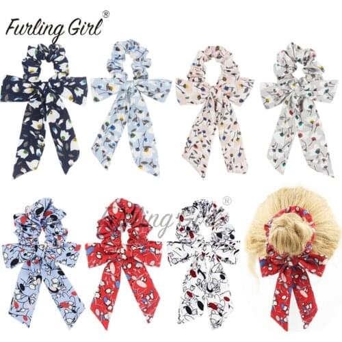 Furling Girl 1 PC Tulip Flower Bowknot Elastic Hair Bands Lily Floral Hair Bow Headbands Multi Functional Hair Scrunchies