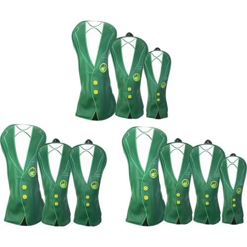 3pcs/4pcs Novelty Golf Wood Headcover PU Green Drivers Covers Utility Club Head Cover Fleece Lining Club Cover with No. Tag