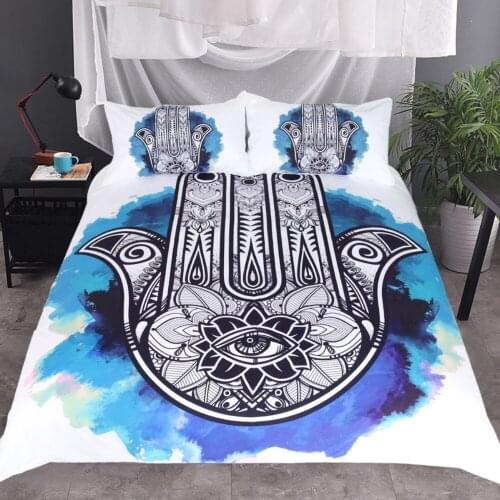 Hamsa Hand Duvet Cover With Pillowcase Black Dark Blue Bedding Set Vintage Soft Microfiber Quilt Cover Set 3Pcs