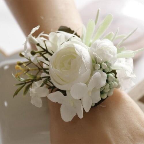 European Style White Corsage Wrist Flower Wedding Bride Groom Brooch Flower Bridesmaid Wrist Flower Decoration Wedding Supplies