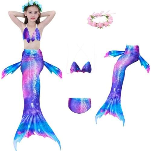 Girls Swimmable Mermaid Tail Princess Dress Kids Holiday Mermaid Costume Cosplay Swimsuit Birthday Children Summer Beach Clothes