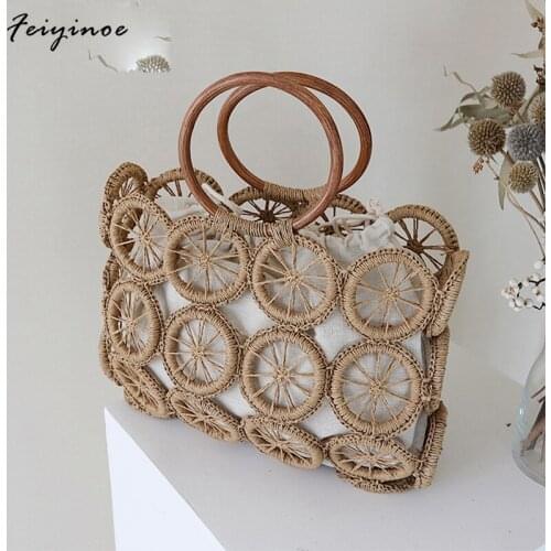 Travel Fashion Rattan Hollow Straw Bags Wicker Woven Women Handmade Handbags Summer Beach Travel Shoulder Bags Casual Lady