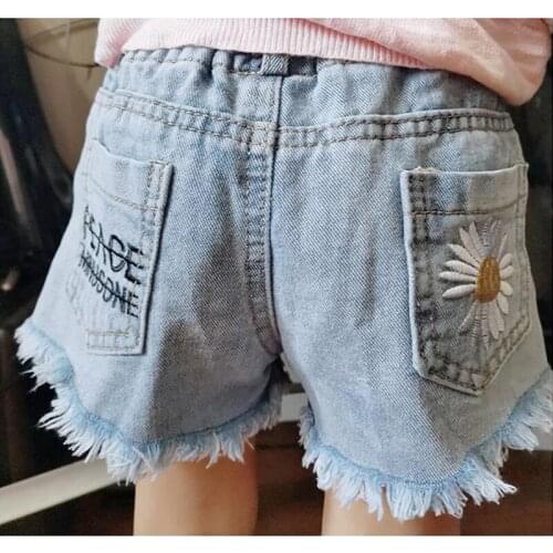 New Summer Kid Baby Girls Denim Shorts Stretch Ripped Jeans Washed Frayed Cartoon Hot Pants Costume Girls Clothes 3 To 14 Years