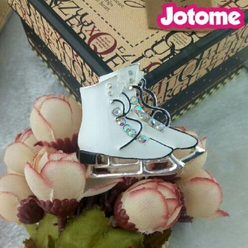 Enamel rhinestone ice skating shoe brooch pins