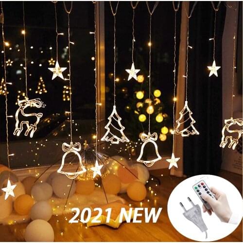 3.5M LED Star Deer Tree Bell 220V 110V Christmas Garland Fairy Curtain String Lights For Home New Year Wedding Party Decoration