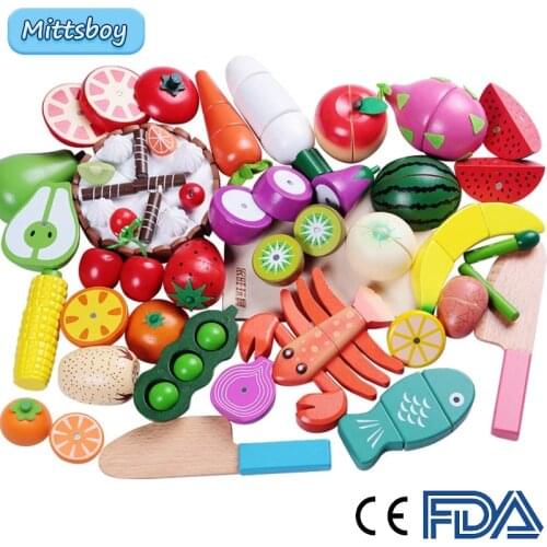 Hot Montessori DIY Cut Fruit Toy 3D Wooden Simulation Fruit Vegetables Cake Magnetic Children House Kitchen Educational Toy Gift