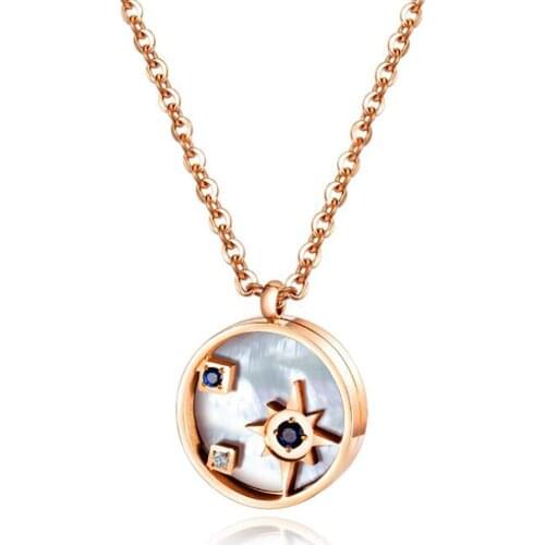 Stainless Steel Rose Gold Geometric Circle Blue Star Pendant Necklace Women Minimalism Simple Necklaces Gift For Him