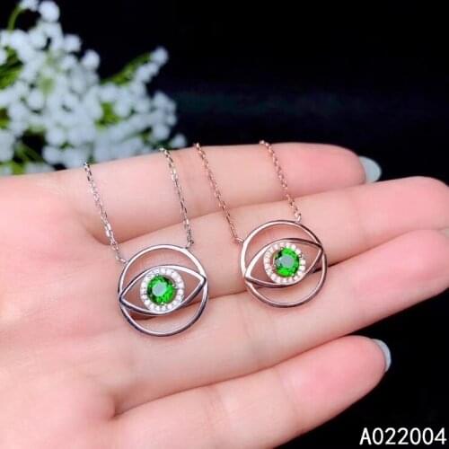 KJJEAXCMY Fine Jewelry 925 Sterling Silver inlaid Natural diopside Female Pendant Necklace chain lovely Support test