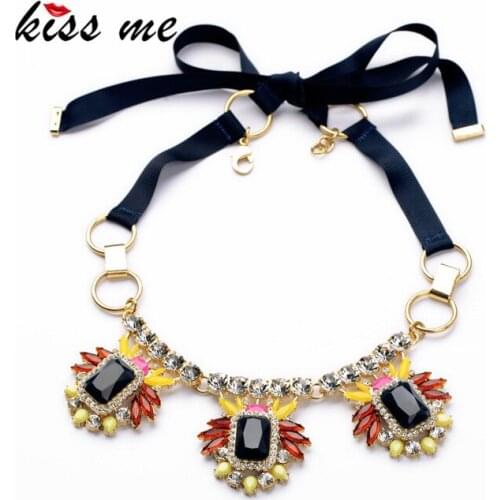 KISS ME New Design 2017 Statement Necklace Fashion Jewelry Resin Plant Bubble Pendant Ribbon Chain Bib Necklaces