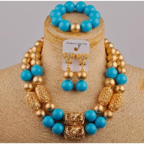 Blue Necklace African Jewelry Set Nigerian Weddding Set Costume Jewellery