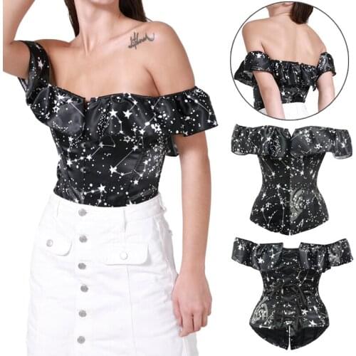 Corset Gothic Bustier Burlesque Tops Astronomy Pattern Gorset Steampunk 14 Steel Bone Corselet Body Shaper Tummy Slimming Sheath