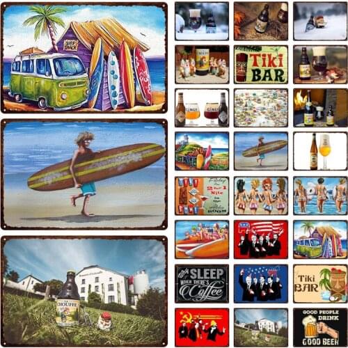 Retro Metal Sign Beer Sign Creative Chic Iron Painting Plaque Beach Beer House Art Poster Home Decor Bar Club Seaside Restaurant