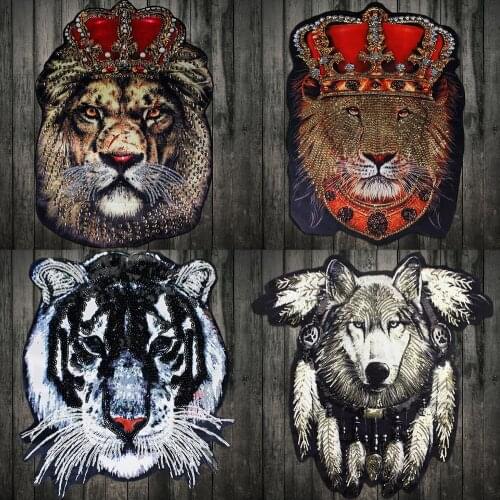 Oversized fashion beads embroidered sequins patch decals for clothing accessories tiger head lion applique Sew on DIY Supplies