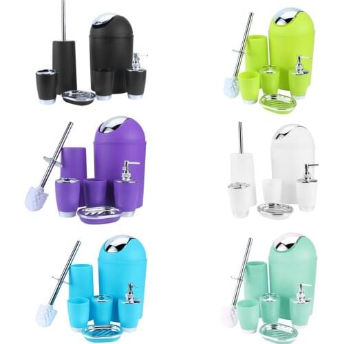 6pcs Plastic Bathroom Accessory Set Waste Washing Tools Bin Soap Mouthwash Dish Dispenser Cup Toothbrush Holder Household