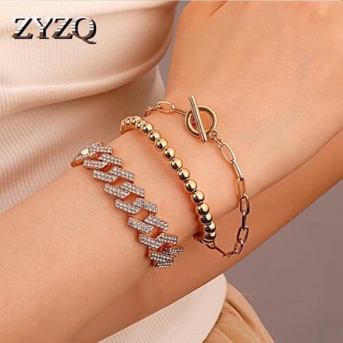 ZYZQ Punk Thick Chain Bracelet Set Individuality Hip-hop Rhinestone Unisex Bracelet Infinite Knot Chain Jewelry Gift