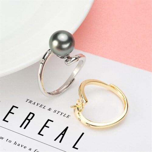 Real Silver S925 Plated Ring Empty Care DIY Accessories Pearl Ring Adjustable Set Semi-finished Products Woman Ring Wholesale