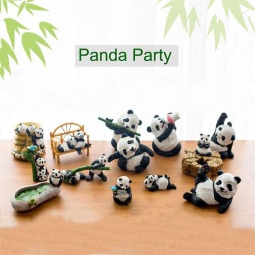 New Cute Creative Panda Party Resin Statue Micro Decor For Car Desk Outdoor Garden Animal Sculpture Decoration Ornament