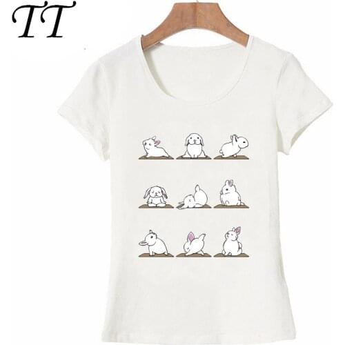 2021 New Summer Fashion Women T Shirts Bunnies Yug Art Print T-Shirt Funny Rabbit Design Mini Casual Tops Cute Tees