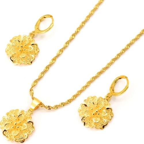 Charm Vintage lady gold Flower earrings Necklaces & Pendants Jewelry stes for Women girls wedding birthday gifts drop Shipping