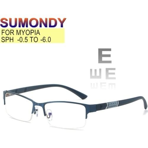 Prescription Glasses Myopia -0.5 TO -6.0 Men Women Half Frame Anti Blue Light Discolored Nearsighted Eyeglasses Diopter UF56