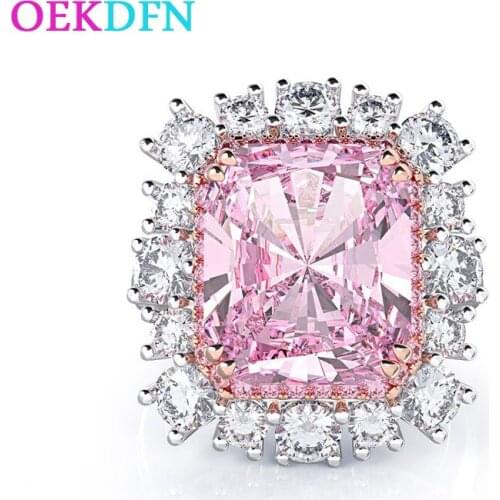 OEKDFN Cute 100% 925 Sterling Silver Rings Created Moissanite Gemstone Wedding Engagement Couple White Gold Finger Bands Jewelry