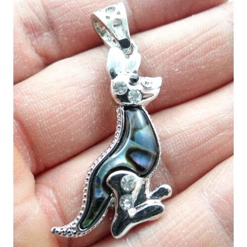 Natural Paua Abalone Shell kangaroo Bead Pendant Alloy Jewelry making necklace for Women Vintage Jewelry Friendship Gifts F13